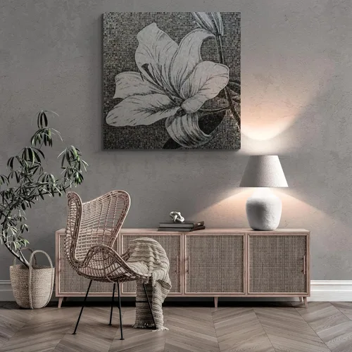 Vista 3 de Black and White Lily Marble Mosaic Wall Art, Handmade Floral Stone Mosaic Mural, Hand-Cut Marble Tile Artwork for Interior Wall Décor