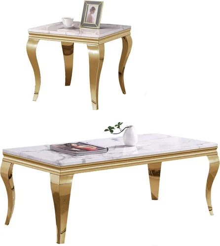Vista 9 de SSLine Moderna mesa de centro de 1 pieza para sala de estar, mesa de centro de lujo de mármol sintético con patas de acero inoxidable en forma de S