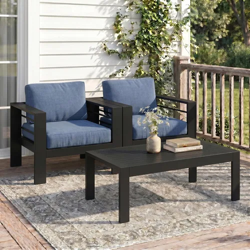 Vista 17 de Solaste Muebles de sofá de aluminio para patio, resistentes a la intemperie, azul Negro+Azul