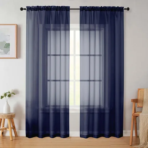 Vista 254 de 2 paneles de cortinas traslúcidas blancas para dormitorio, sala de estar, 96 pulgadas de largo, modernas, suaves, ligeras, con bolsillo para barra