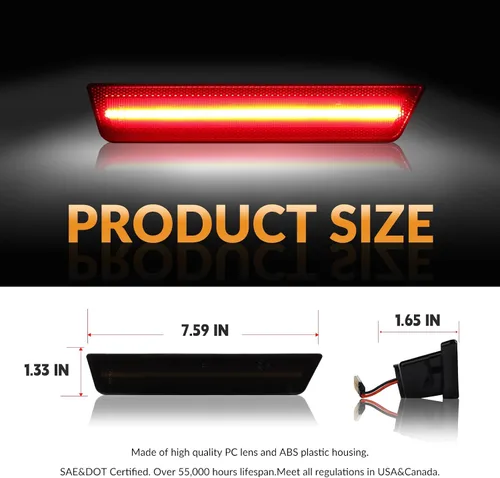Vista 6 de Luces LED de señalización lateral para parachoques trasero rojo para 2008-2014 Dodge Challenger y 2011-2014 Charger con lente ahumada, 2 piezas