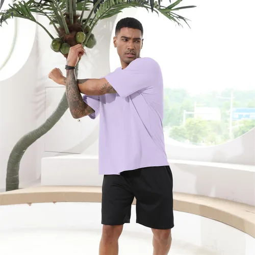 Vista 3 de Camiseta de gran tamaño para hombre, estilo casual, holgada, de manga corta, de algodón de primera calidad