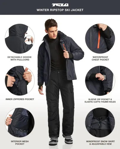 Vista 3 de TSLA Men's Winter Ski Jacket, Waterproof Warm Insulated Snow Coats, Cold Weather Windproof Snowboard Jacket with Hood