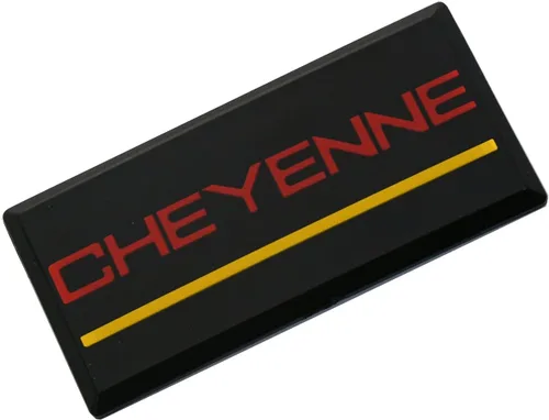 Vista 3 de SSDD 2 emblemas de cabina Cheyenne de repuesto para pilar de techo lateral Chevrolet 88-94 placa de identificación 3D (rojo/amarillo) (CH-CHEYENNE)