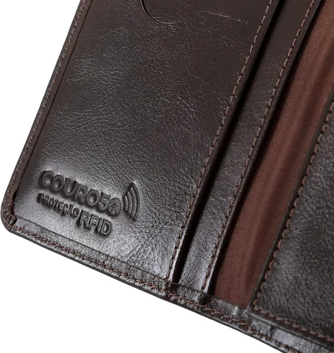 Vista 4 de Cartera delgada de piel minimalista con bolsillo frontal con bloqueo RFID tamaño pequeño 620, Café