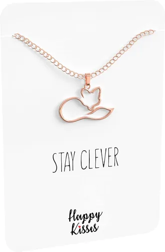 Vista 4 de Happy Kisses Collar de zorro Colgante con mensaje "Stay Clever" Bonito regalo para cualquier mujer o niño que ama a los zorros, 18", Metal