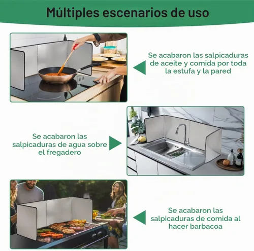 Vista 5 de Guarda contra salpicaduras grande de 4 lados de acero inoxidable plateado para la parte superior de la estufa de freír, protector contra