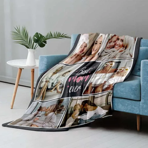 Vista 4 de DayOfShe Best Mom Ever Gifts - Manta de fotos personalizada para regalos de madre, mantas personalizadas para la mejor manta de mamá