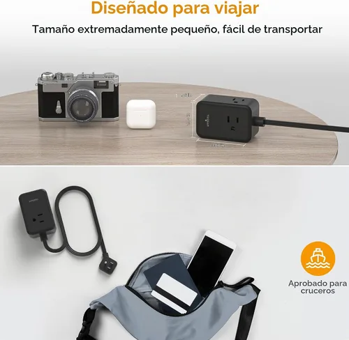 Vista 5 de TESSAN - Tira de alimentación de enchufe plano pequeña, cable de extensión ultrafino de 5 pies, color negro