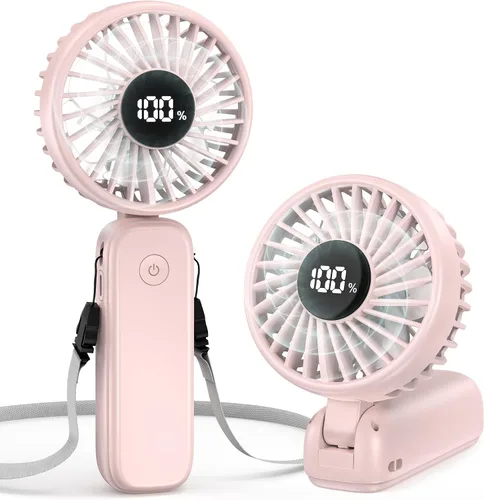 Vista 9 de Ventilador de mano plegable, ventiladores de mano recargables de 5000 mAh con potente refrigeración, 4 velocidades, pantalla LED, ventilador