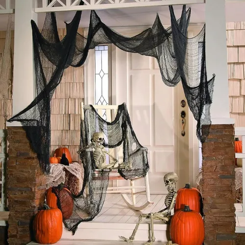 Vista 7 de Yobbai Paquete de 6 telas espeluznantes negras – Decoraciones de Halloween – Tela de algodón de 30 x 72 pulgadas – Tela espeluznante para casa