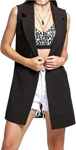 Vista 2 de SCUSTY Chaqueta tipo cárdigan sin mangas para mujer, casual, larga, abierta, para oficina