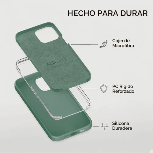 Vista 6 de Compatible con iPhone 13 Pro Max Funda de silicona con protector de pantalla - Verde