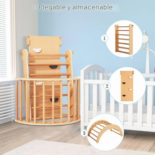 Vista 6 de Beright Gimnasio triangular Pikler 4 en 1, escalador plegable Montessori con rampa, juguetes de escalada de interior para niños, triángulo