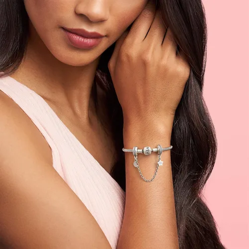 Vista 2 de PANDORA Jewelry - Cadena de seguridad de media luna y estrella dije de circonita cúbica en plata de ley 20 pulgadas Metal Circonita cúbica