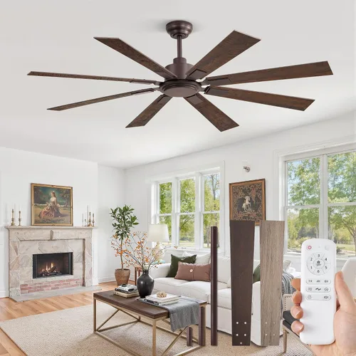 Vista 14 de Ventilador de techo de 62 pulgadas sin luz con control remoto, 8 aspas de motor CC reversible silencioso, 6 velocidades, temporizador, acabado Negro