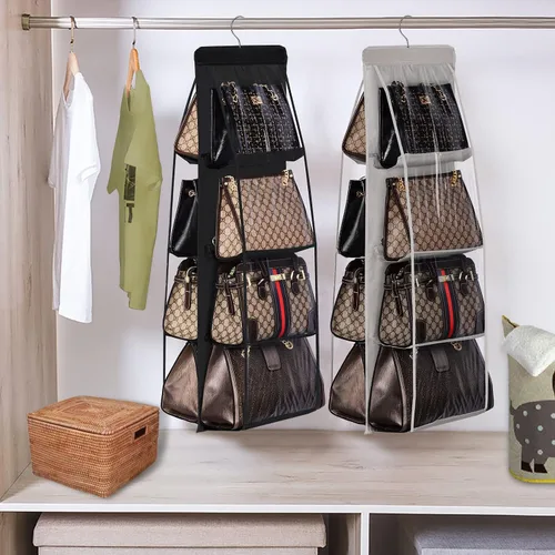 Vista 6 de Lirex Organizador colgante de bolso, 8 bolsillos, colgador de almacenamiento para bolso, ropa Oxford para armario familiar, dormitorio, plegable