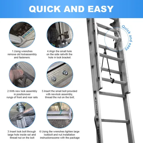 Vista 7 de Kit de bloqueo de peldaños 28-11 para cerraduras de escalera de extensión de aluminio Werner, compatible con escalera de extensión Werner