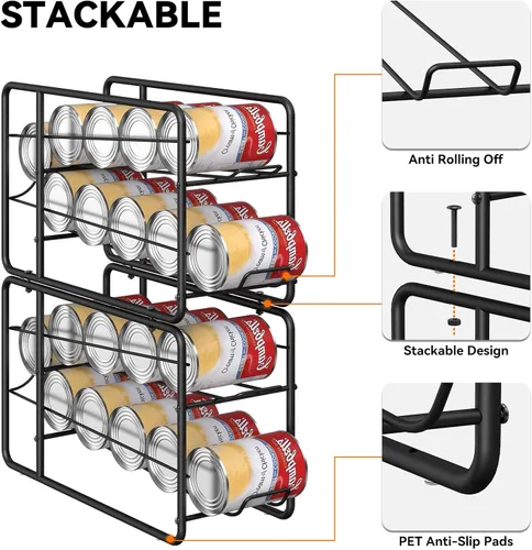 Vista 4 de MOOACE Paquete de 4 Estantes Dispensadores de Latas, Organizador Soporte Apilable de Almacenamiento de Latas para Alimentos Enlatados Gabinete