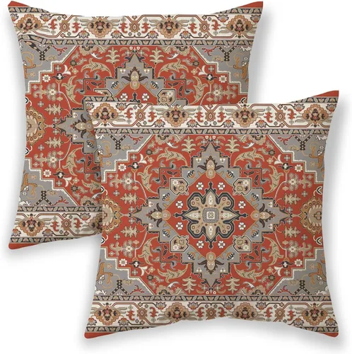 Vista 29 de BETGINY Fundas de almohada boho de 16x16 pulgadas, diseño étnico marrón beige, fundas de almohada decorativas para exteriores para sofá