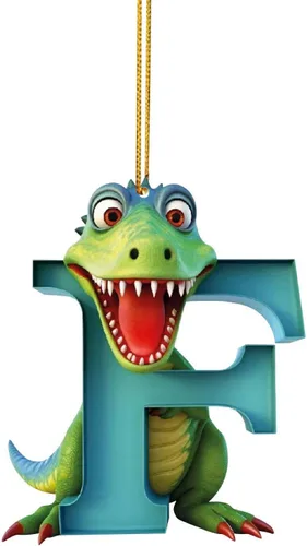 Vista 9 de Adorno de Navidad personalizado de dinosaurio de 26 letras, adornos colgantes 2023, monograma inicial de plástico, decoraciones de árbol de Navidad