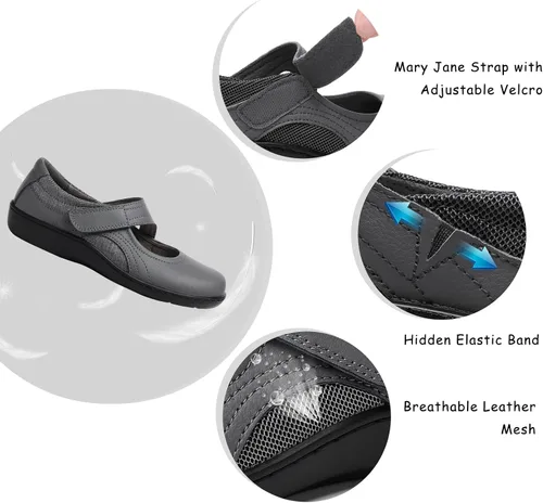 Vista 4 de Zapatos planos clásicos y cómodos Mary Jane para mujer, zapatos de vestir casuales a la moda, bonitos zapatos de vestir con puntera cerrada, ligeros