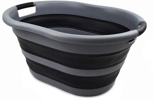 Vista 2 de SAMMART Cesta plegable de plástico para lavandería de 36L (9.5 galones) - Tina ovalada - Contenedor/organizador plegable - Tina de lavado portátil