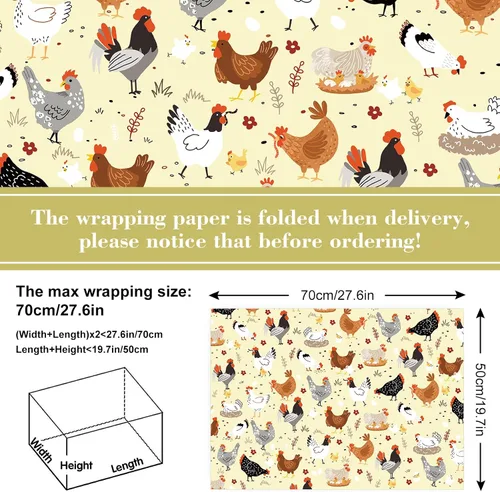 Vista 2 de JarThenaAMCS 8 hojas de papel de regalo de animales de granja, no enrollado, papel de regalo de pollo plegado plano para manualidades, baby shower