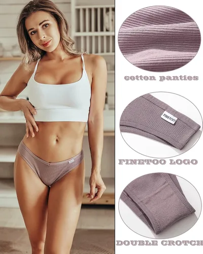 Vista 5 de FINETOO Ropa interior de algodón para mujer, sexy, elástica, de tiro bajo, hipster, suave, con cintura en V