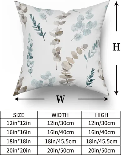 Vista 5 de Sweetshow Juego de 2 fundas de almohada decorativas de hojas azules marrones de 16 x 16 pulgadas, diseño de ramas de eucalipto, hojas florales