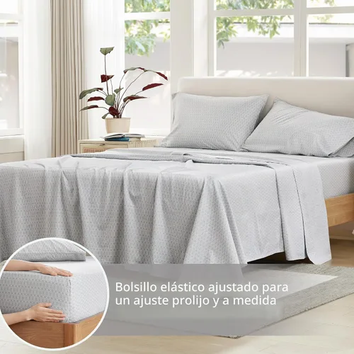 Vista 4 de Comfort Spaces Juego de sábanas 100% algodón, transpirable, ligero, suave con bolsillo elástico de 30 cm que se ajusta hasta un colchón de 35 cm