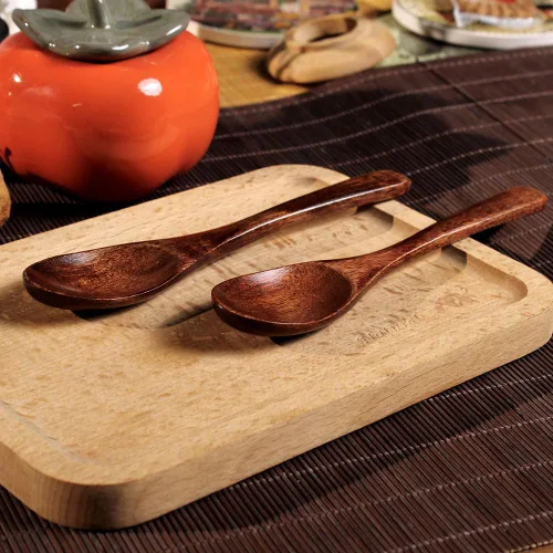 Vista 8 de 2 cucharas de madera natural nanmu de 6 pulgadas y 5.9 in, cucharas de madera, cucharas de sopa, cucharas de servir, cucharadita de madera