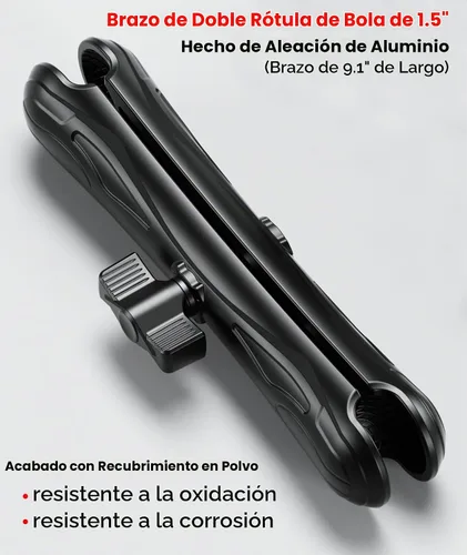 Vista 2 de VAZESWIN Brazo de doble enchufe de bola de 1.5 pulgadas, brazo largo de aleación de aluminio de 9.1 pulgadas, compatible con soportes RAM C tamaño C