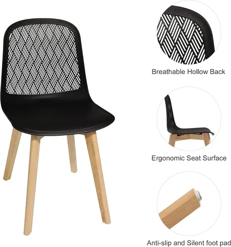 Vista 4 de KM Legend Sillas modernas sin brazos con patas de madera para sala, dormitorio, cocina, comedor, sala de espera, restaurantes, cafeterías, juego