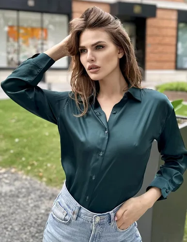 Vista 4 de Chigant - Camisa sedosa de satén para mujer camisa holgada tipo túnica de estilo casual, con botones y mangas largas, ideal para la oficina