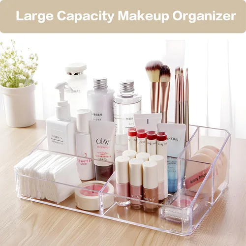 Vista 4 de Organizador de maquillaje transparente, estuche de almacenamiento de brochas de maquillaje, bandeja de exhibición de cosméticos, organizador