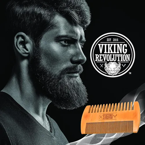 Vista 5 de BEST DEAL peine de madera para barba y estuche, acción dual, dientes finos y gruesos, perfecto para utilizar con bálsamos y aceites, peine