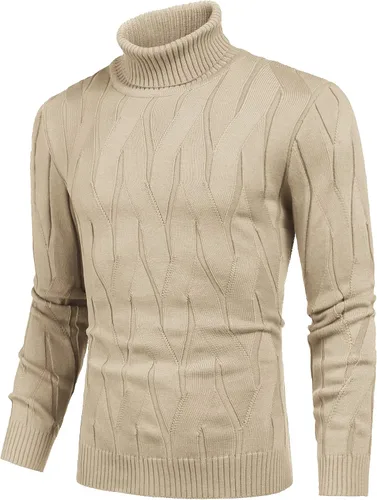 Vista 4 de COOFANDY Suéter de cuello alto para hombre, suéter de punto casual
