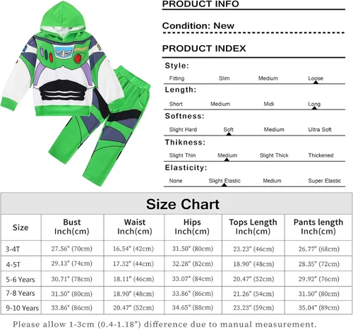 Vista 7 de Eledobby Disfraz de Buz Lightyear con capucha y pantalones para niños disfraz de Halloween y Navidad