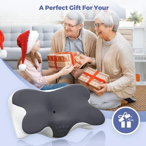 Vista 6 de Almohada cervical para aliviar el dolor de cuello, almohada cervical de espuma viscoelástica para dormir, almohada ortopédica de apoyo para el Gris