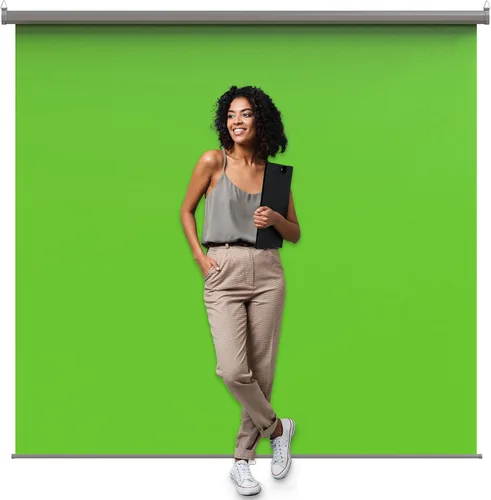 Vista 11 de Estilo más amplio: pantalla blanca KHOMO Gear de 84 x 84 pulgadas, telón de fondo extraíble extragrande, pantalla de proyector enrollable plegable