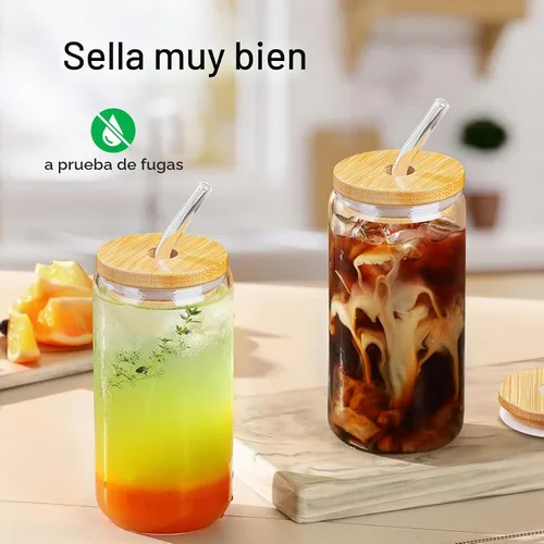 Vista 2 de Tapas de bambú para vasos de vidrio, tapas de madera para latas de cerveza de 16 oz con agujero para pajilla, cubierta de repuesto para tarros Mason