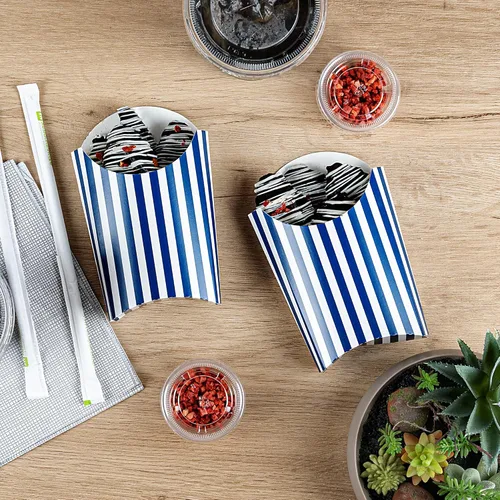 Vista 9 de Restaurantware Bio Tek - Taza de papas fritas desechables de 4.7 x 3.5 x 5.1 pulgadas, 100 vasos desechables para refrigerios, papel azul y blanco