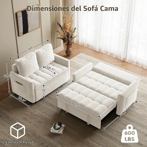 Vista 2 de Wrofly - Sofá cama de felpilla 3 en 1, sofá biplaza extraíble, beige y blanco Blanco beige