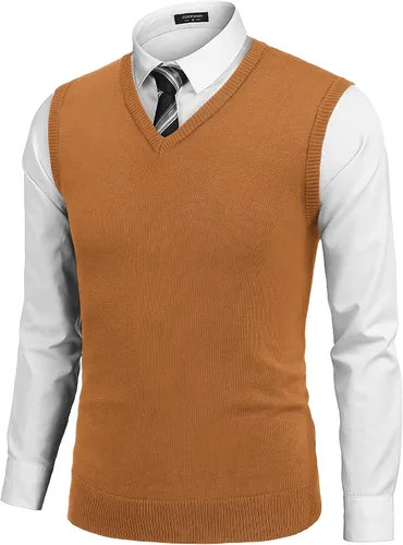 Vista 19 de COOFANDY Suéter sin mangas para hombre, chaleco con cuello en V, jersey de algodón sólido Azul claro