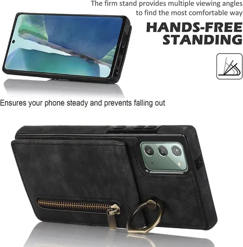 Vista 5 de Asuwish Funda de teléfono para Samsung Galaxy Note 20 5G con protector de pantalla de vidrio templado y cremallera RFID tarjetero soporte de anillo
