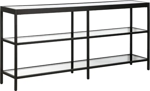 Vista 11 de Henn&Hart Mesa auxiliar cuadrada de 20 pulgadas de ancho en bronce ennegrecido, mesa para sala de estar, dormitorio Two-tiered glass shelves with