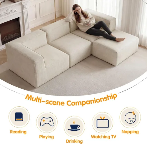 Vista 6 de Sofá Seccional Comprimido de 106" Sofás Modulares en Forma de L con Chaise, Espuma de Alta Densidad Sin Ensamblaje Requerido, 4 Piezas