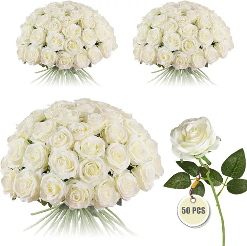 Vista 14 de Rosas artificiales negras – 10 piezas de rosas artificiales falsas de seda con tallos para decoración del hogar, boda, hotel, oficina, centro de mesa