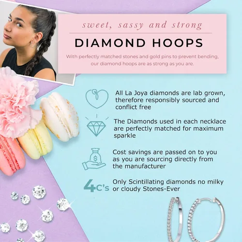 Vista 5 de La Joya Aretes de aro de diamantes para mujer